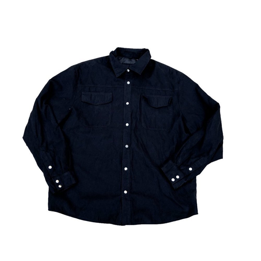 ALFANI Black Faux Microsuede Button Shirt Men's XL Black Heavy Military Pockets